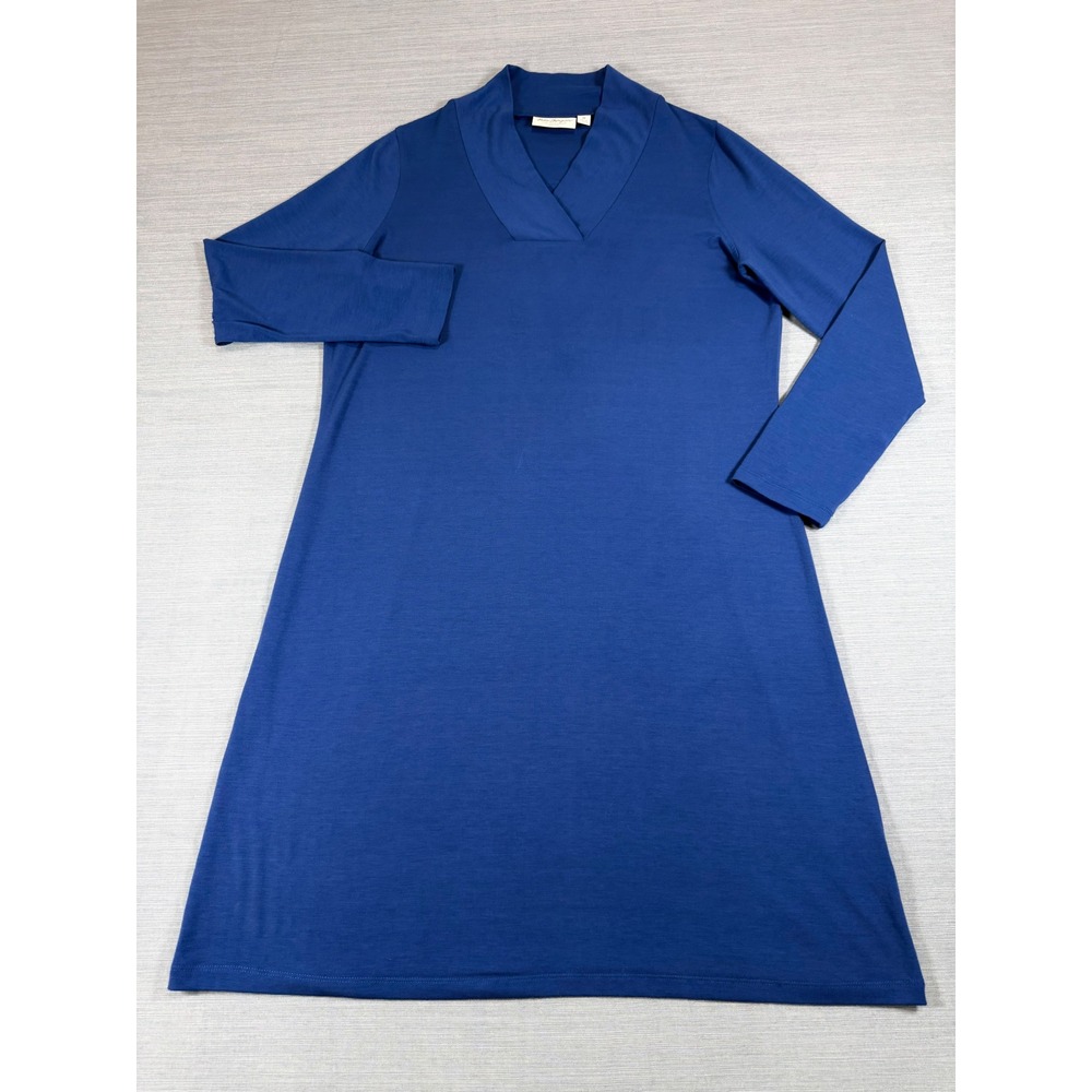 Norm Thompson Womens Royal Blue Long Sleeve V-Neck Shift Dress Size M